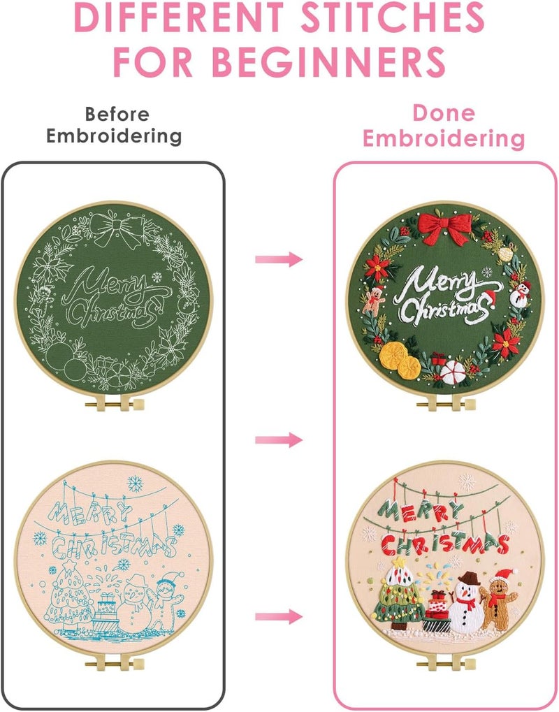TINDTOP Embroidery Kit for Adult, Owl Embroidery Kit for Beginners Include Embroidery Cloth Hoops Threads for Craft Lover Hand Stitch with Embroidery Skill Techniques (Christmas) - Image 3